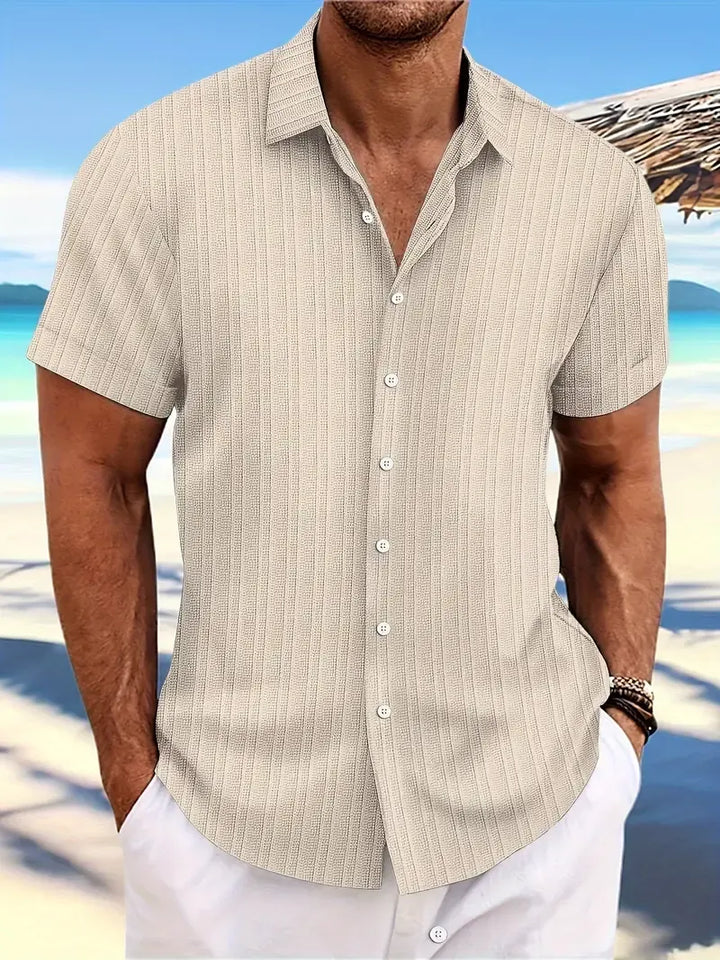 Men’s Ribbed Short-Sleeve Button-Down Shirt