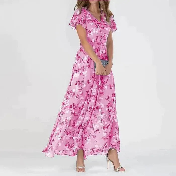 Women's Floral V-Neck Maxi Dress