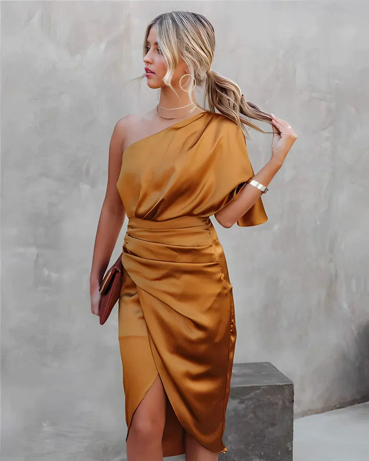 Women's Asymmetrical One-Shoulder Midi Dress