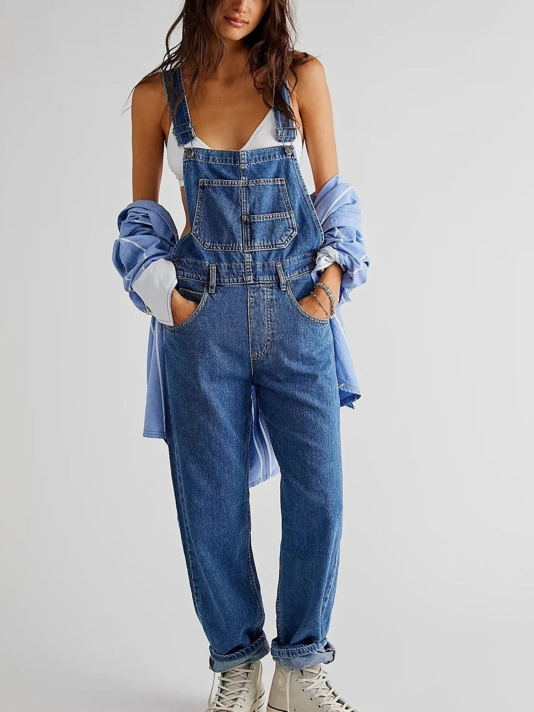 Women’s Denim Overalls with Multiple Pockets