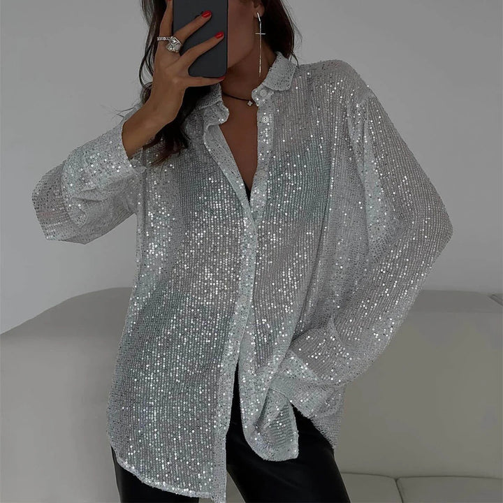 Women's Sequin Embellished Button-Down Shirt