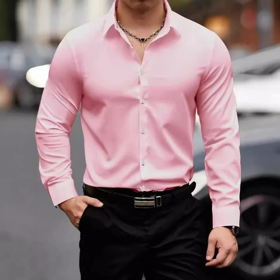 Men’s Slim-Fit Long-Sleeve Shirt with Collar