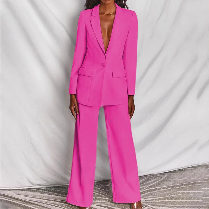Women's Longline Blazer and Wide-Leg Trousers Set
