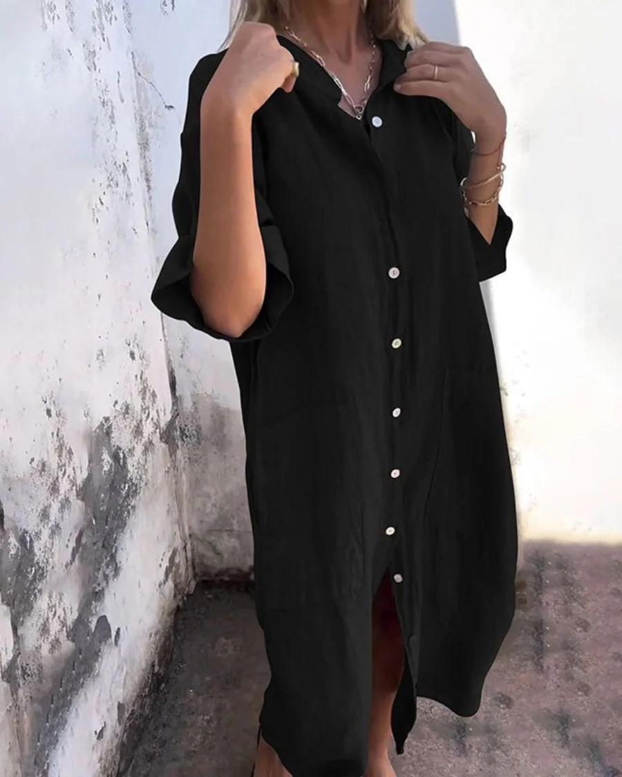 Women's Midi Shirt Dress with Patch Pockets