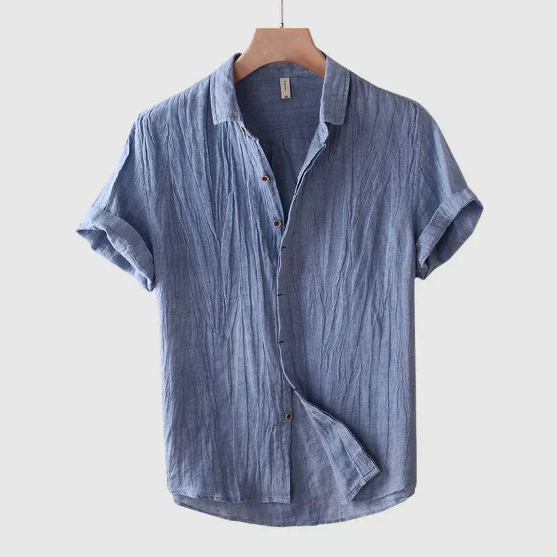 Men’s Short-Sleeve Button-Down Shirt with Pointed Collar