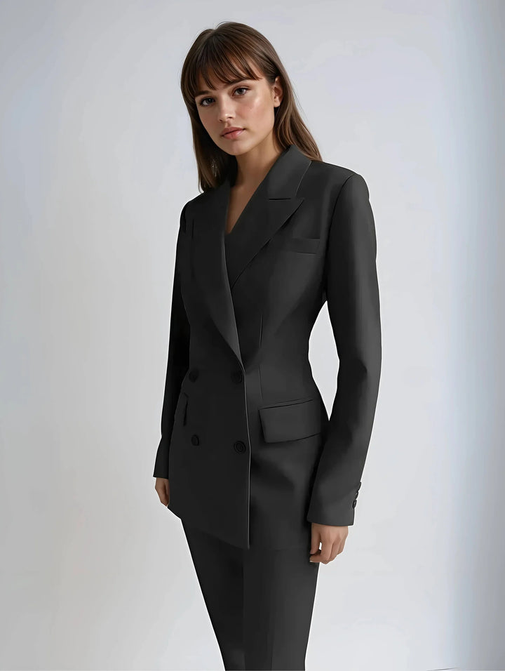 Women's Double-Breasted Blazer and High-Waisted Trouser Set