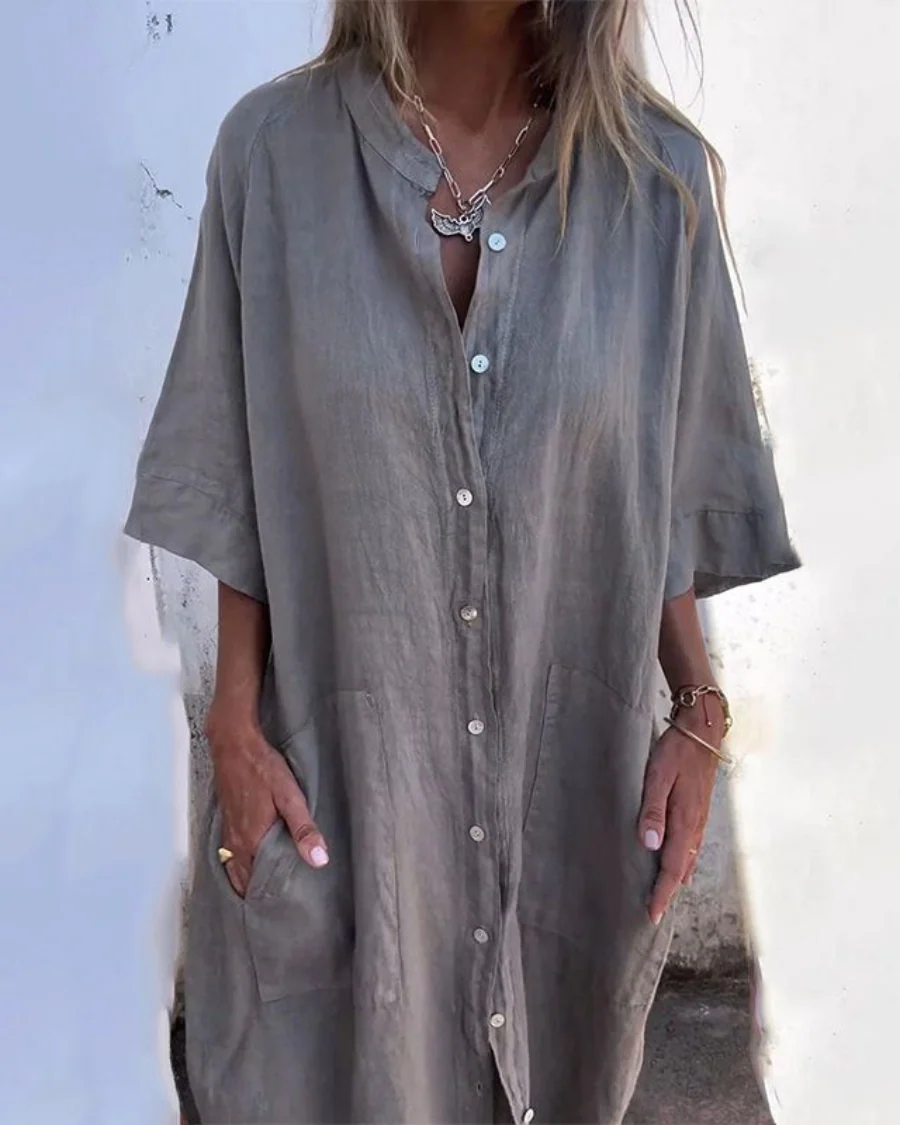 Women's Midi Shirt Dress with Patch Pockets