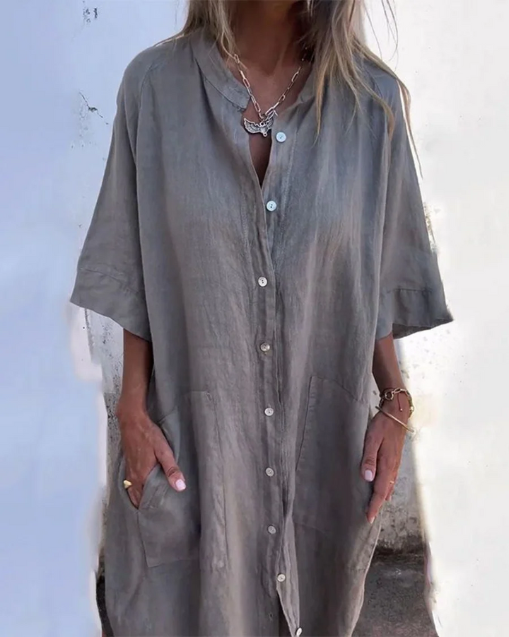 Women's Midi Shirt Dress with Patch Pockets