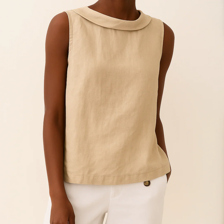 Women’s Sleeveless Top with Folded Band Collar