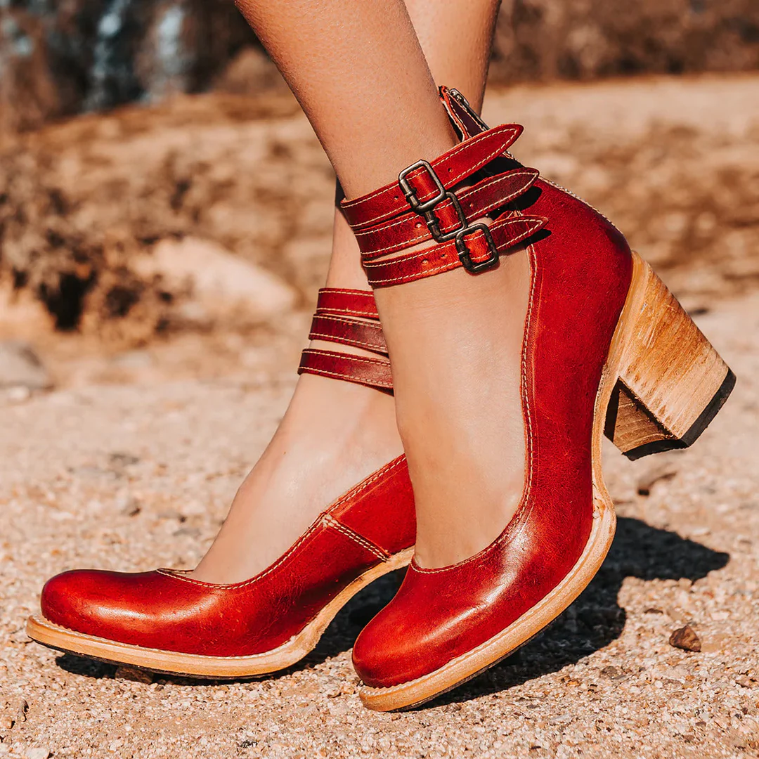Women’s Block-Heel Sandals with Triple-Strap Ankle Cuff