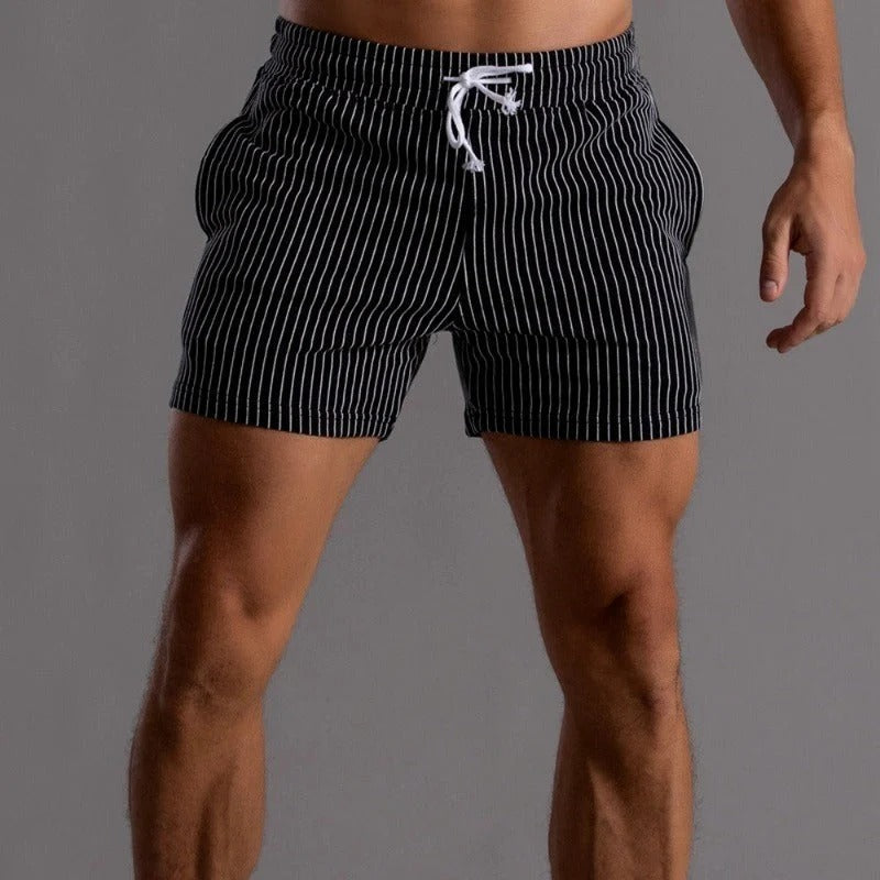 Men’s Slim-Fit Shorts with Pinstripe Pattern