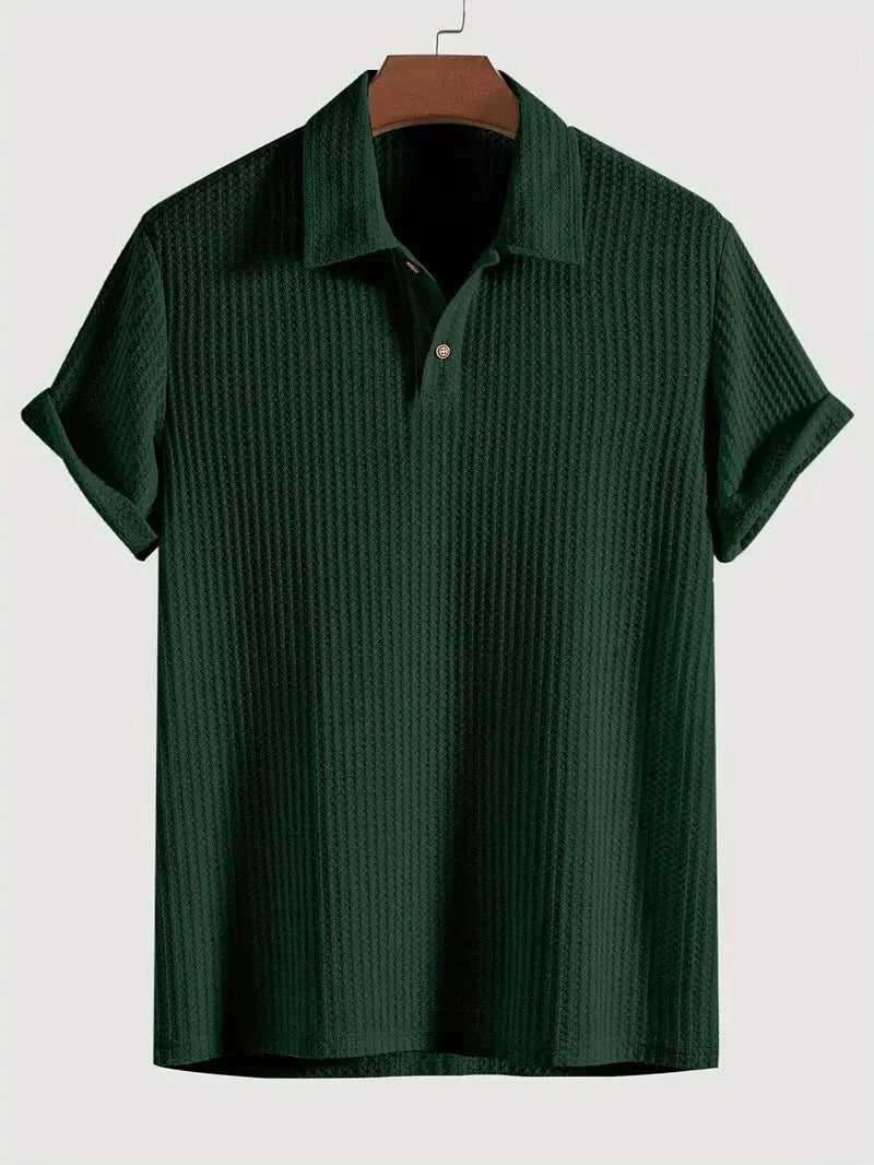 Men’s Waffle-Knit Polo Shirt with Spread Collar