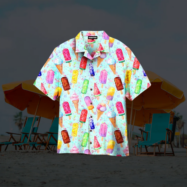 Men’s Short-Sleeve Ice Cream Print Shirt