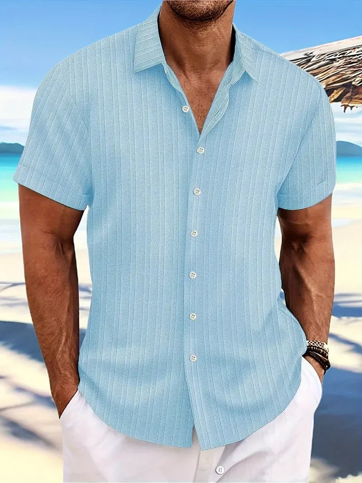 Men’s Ribbed Short-Sleeve Button-Down Shirt