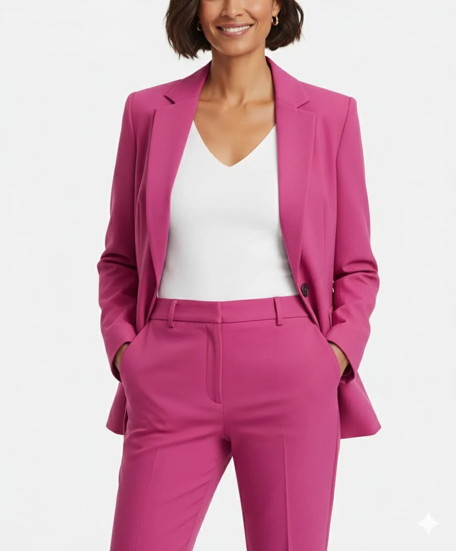 Women's Single-Breasted Blazer and High-Waisted Trouser Set
