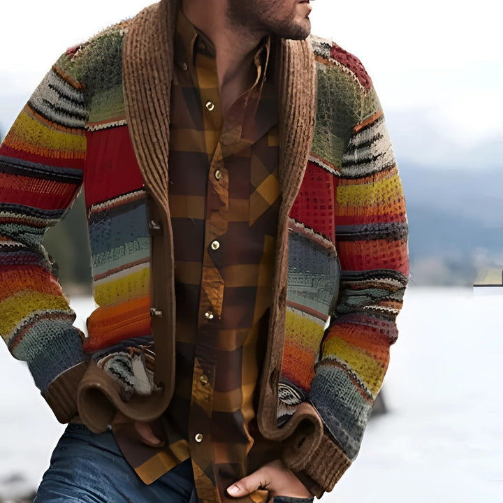 Men’s Striped Cardigan with Shawl Collar