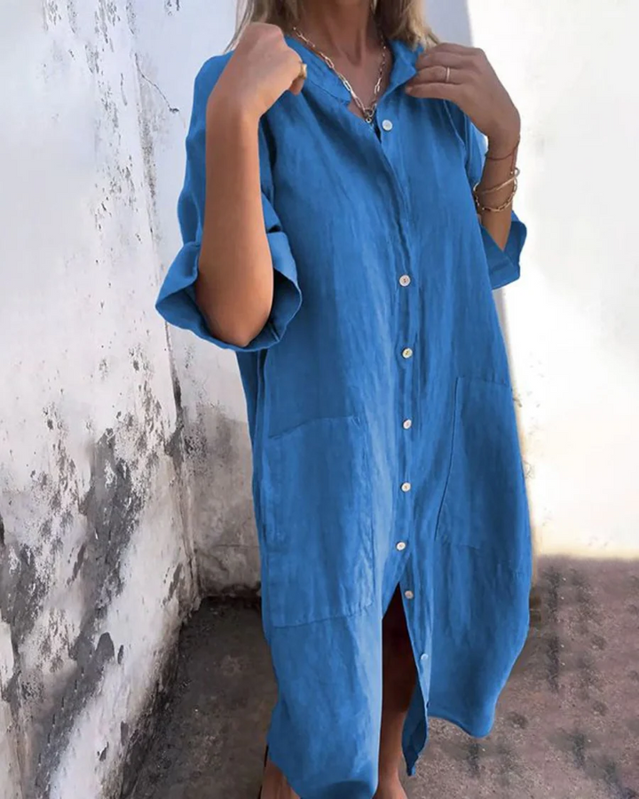 Women's Midi Shirt Dress with Patch Pockets