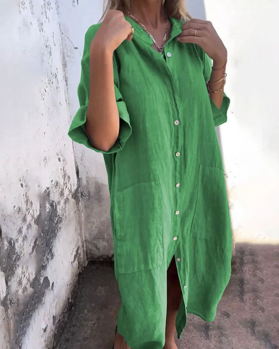 Women's Midi Shirt Dress with Patch Pockets