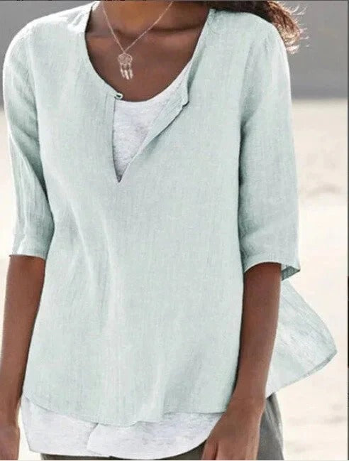 Women’s Deep V-Neck Three-Quarter Sleeve Blouse