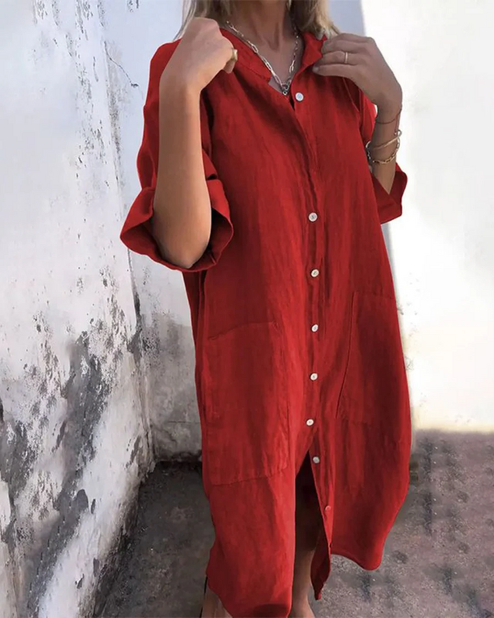 Women's Midi Shirt Dress with Patch Pockets