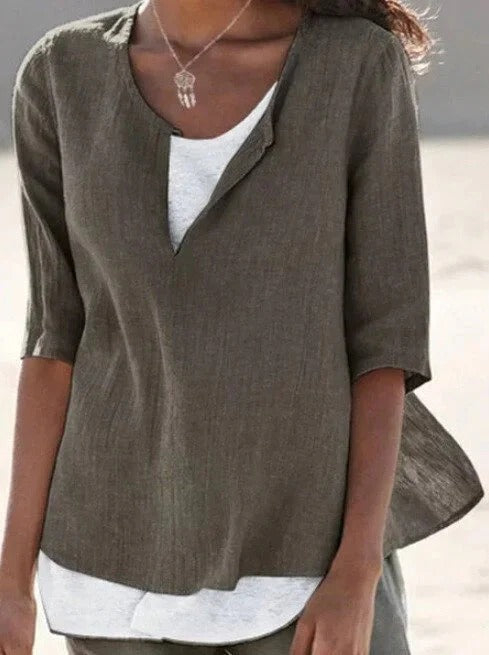 Women’s Deep V-Neck Three-Quarter Sleeve Blouse