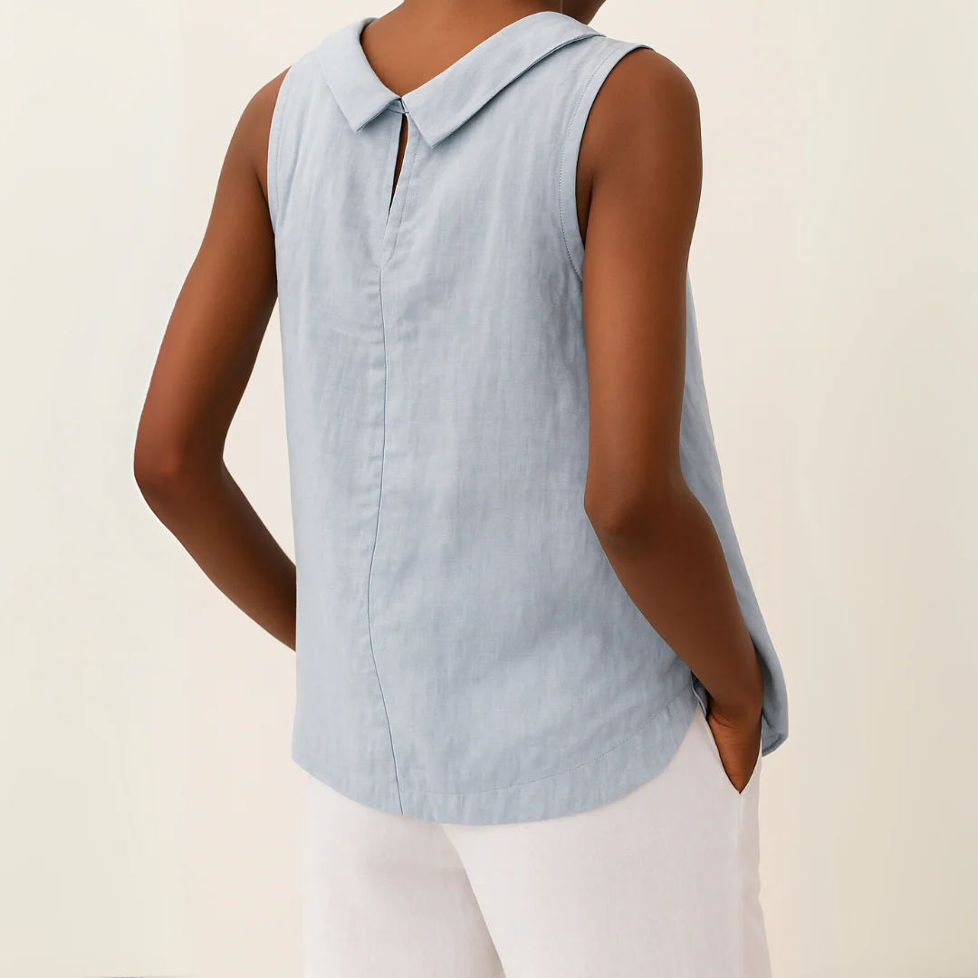 Women’s Sleeveless Top with Folded Band Collar