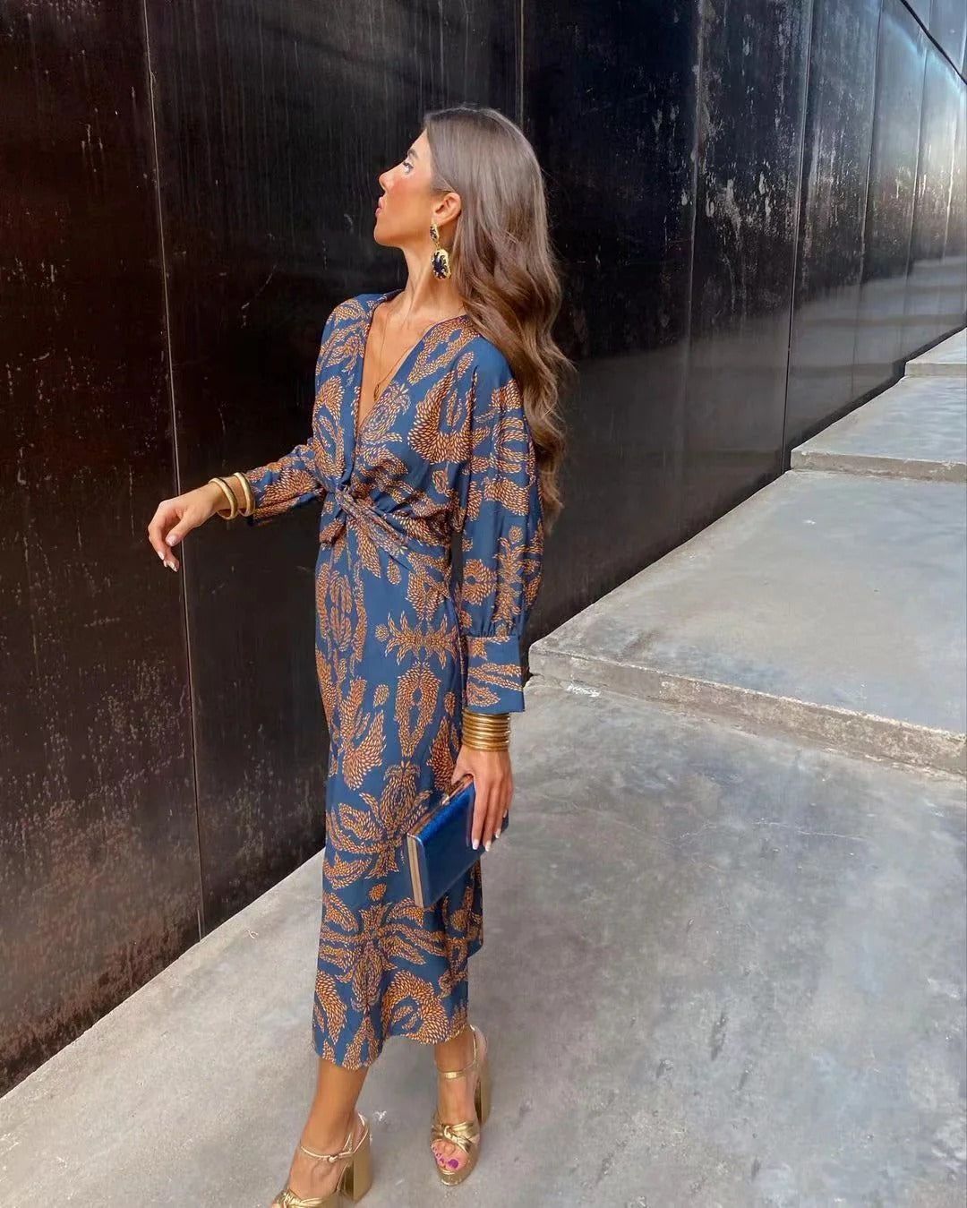 Women’s Midi Dress with Twist-Front Waist