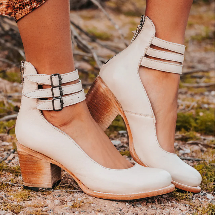 Women’s Block-Heel Sandals with Triple-Strap Ankle Cuff