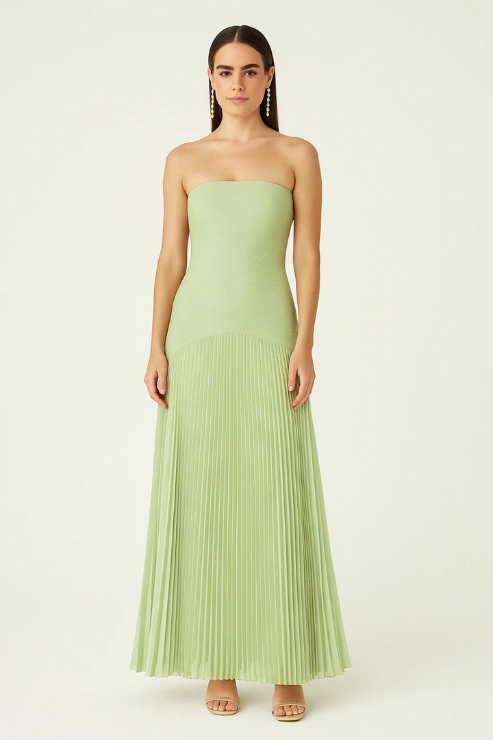 Women’s Strapless Maxi Dress with Pleated Skirt