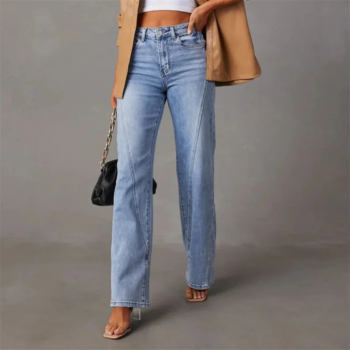 Women’s High-Waisted Jeans with Diagonal Panel Seams