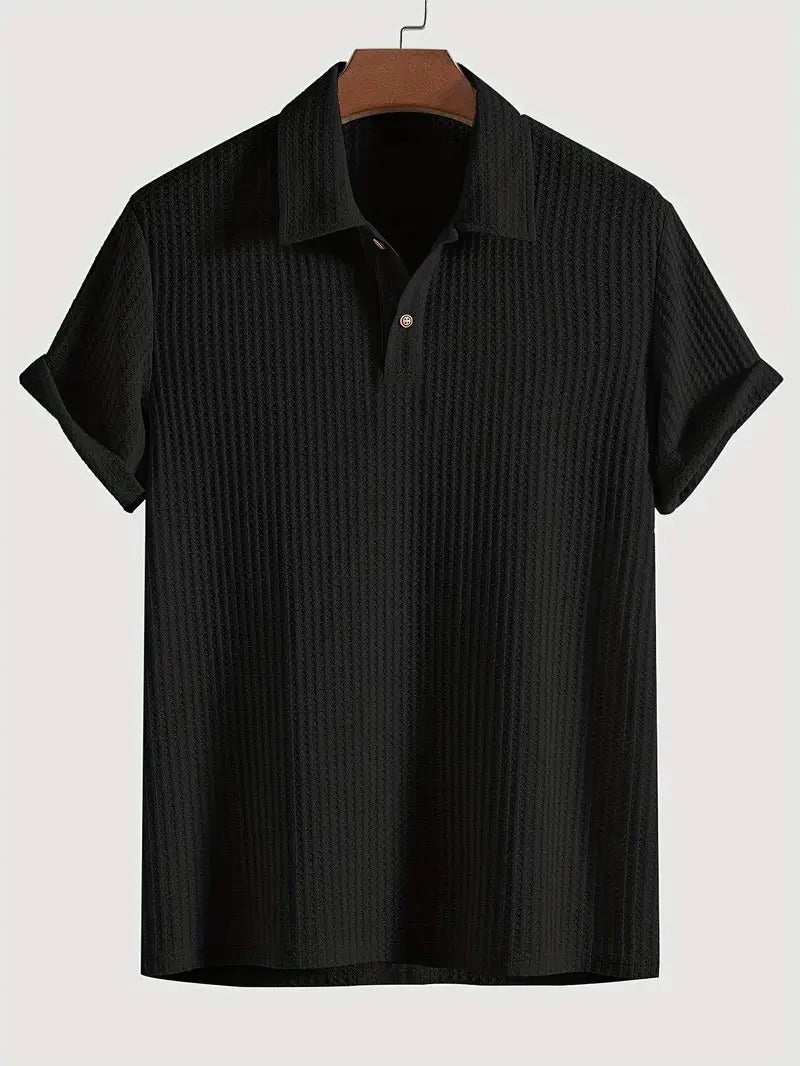 Men’s Waffle-Knit Polo Shirt with Spread Collar