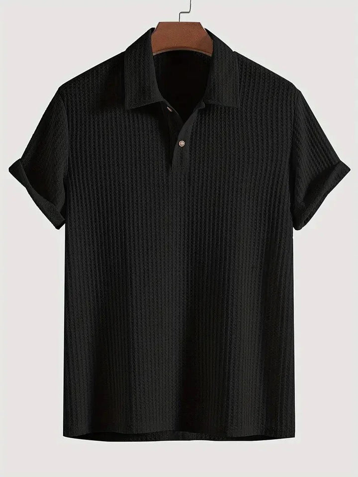 Men’s Waffle-Knit Polo Shirt with Spread Collar