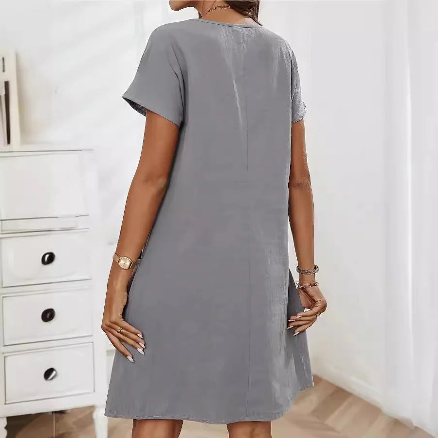 Women's Short-Sleeve Zip-Front Dress with Pockets