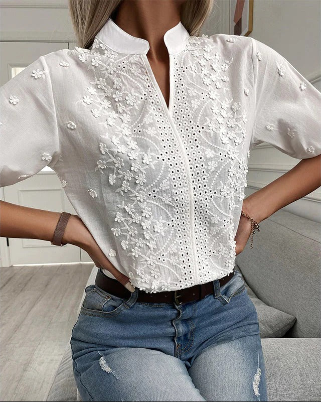 Women’s Floral Blouse with Eyelet Embroidery