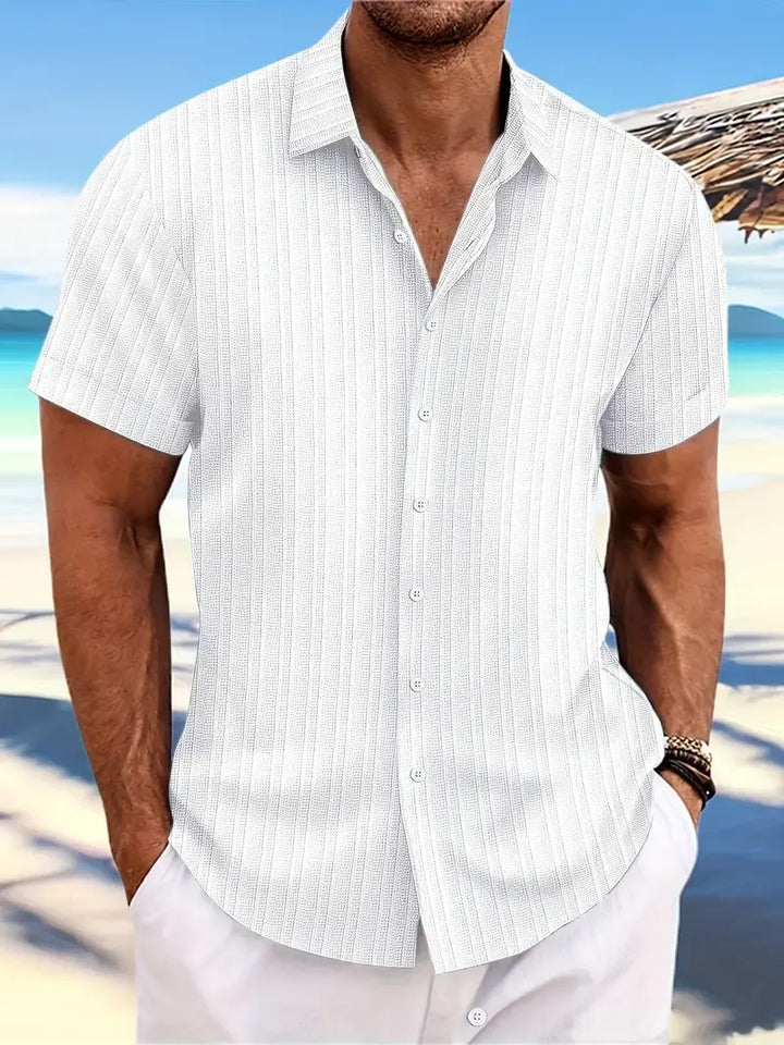 Men’s Ribbed Short-Sleeve Button-Down Shirt