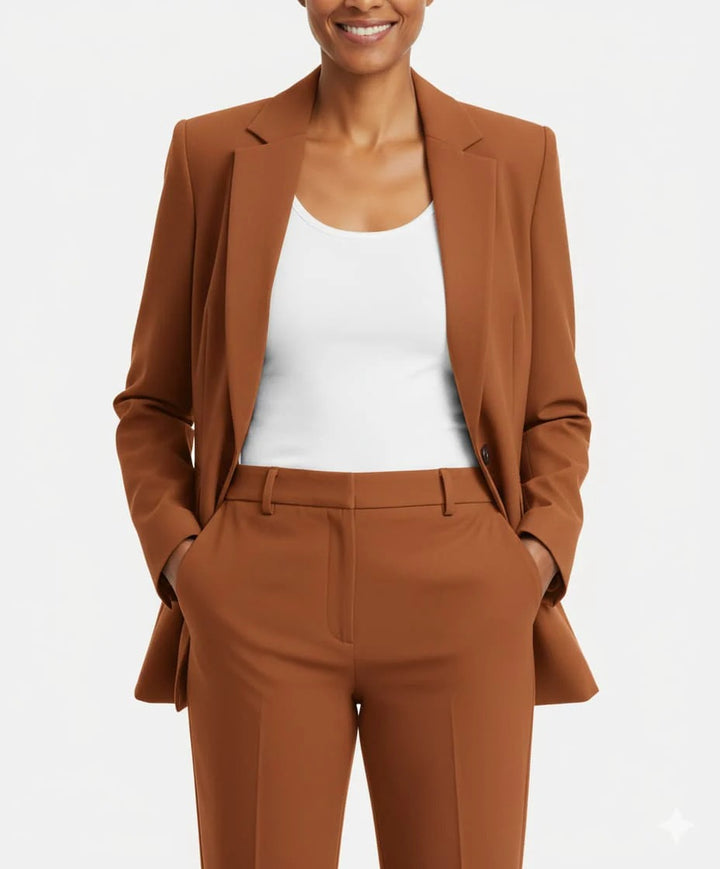 Women's Single-Breasted Blazer and High-Waisted Trouser Set