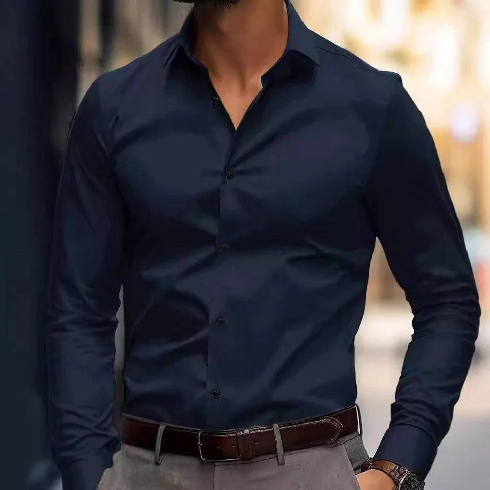 Men’s Slim-Fit Long-Sleeve Shirt with Collar