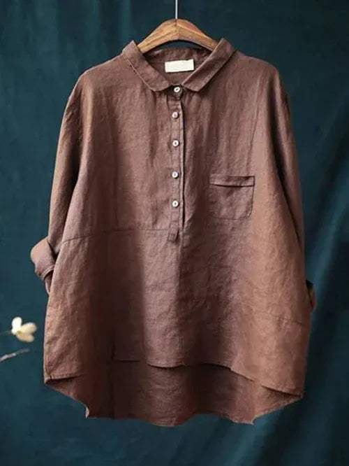Women's Long-Sleeve Shirt with Partial Button Placket