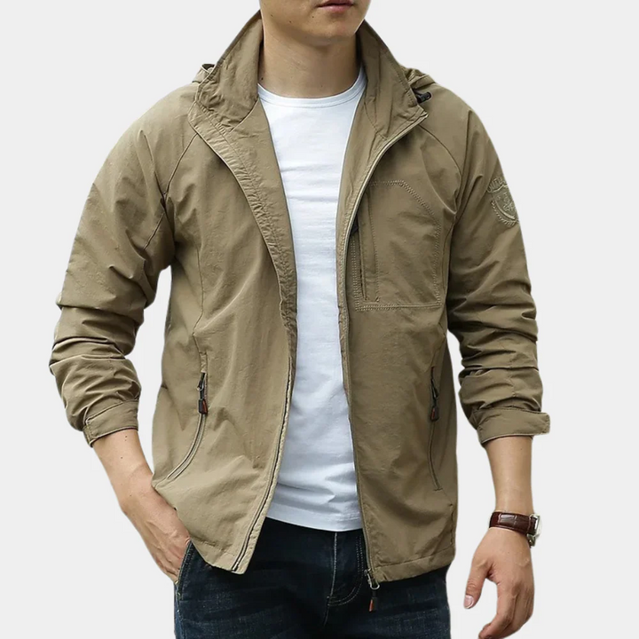 Men's Full-Zip Hooded Jacket with Zippered Pockets