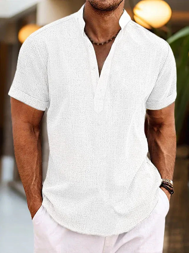 Men’s Short-Sleeve V-Neck Shirt with Collar