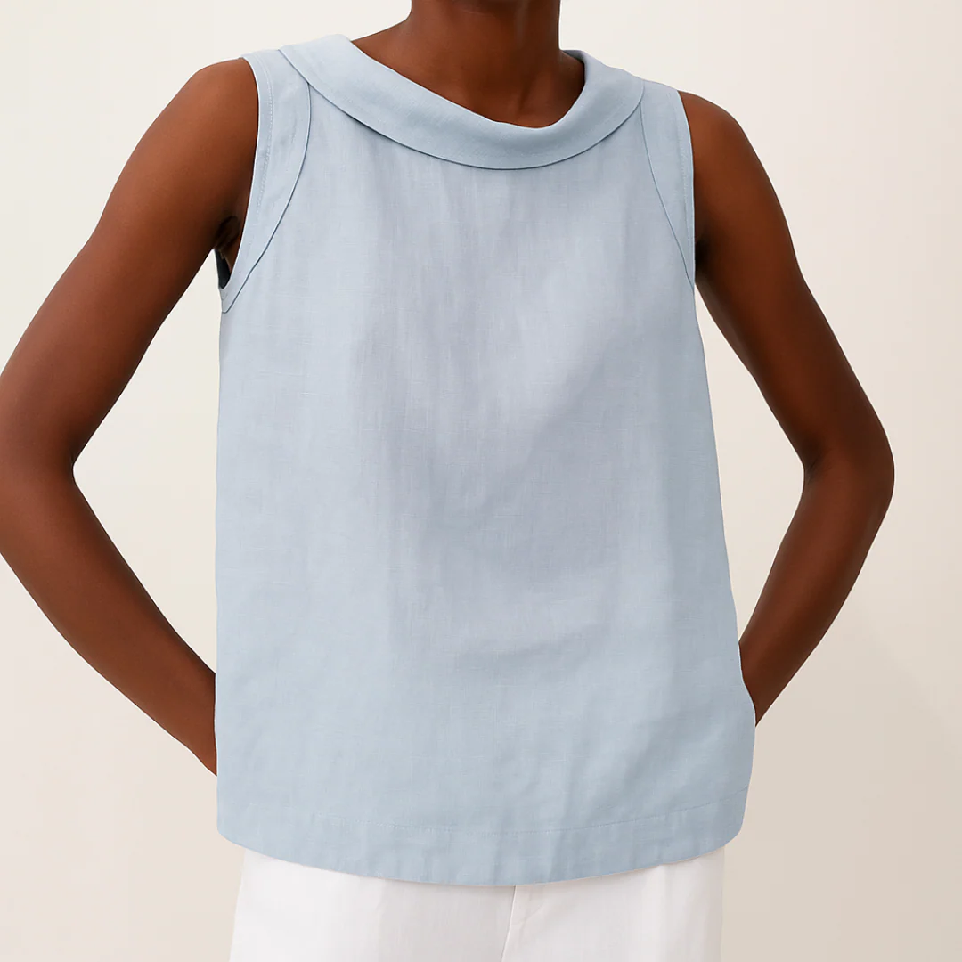 Women’s Sleeveless Top with Folded Band Collar