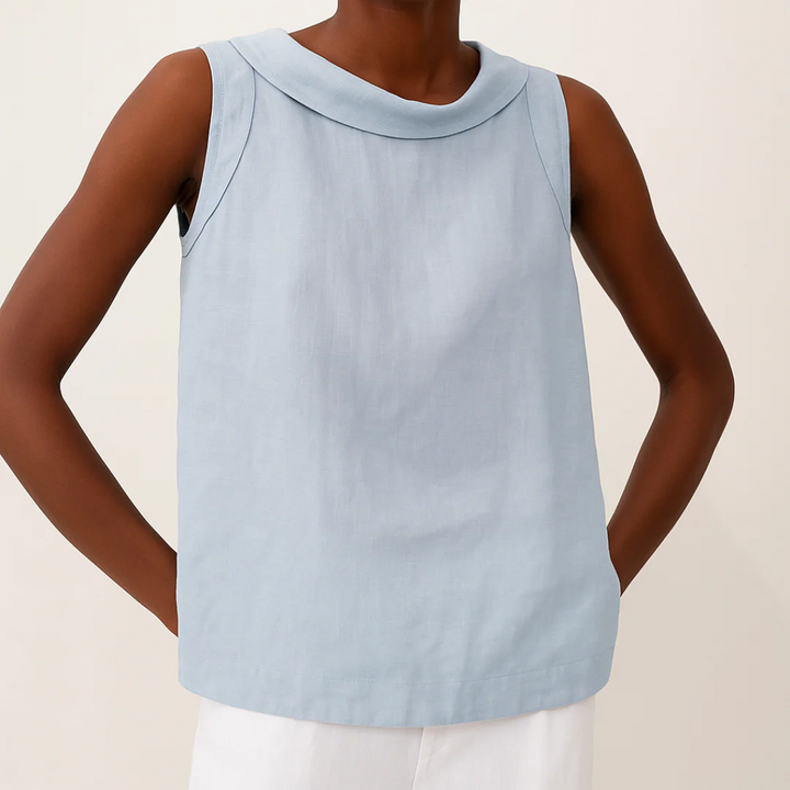 Women’s Sleeveless Top with Folded Band Collar