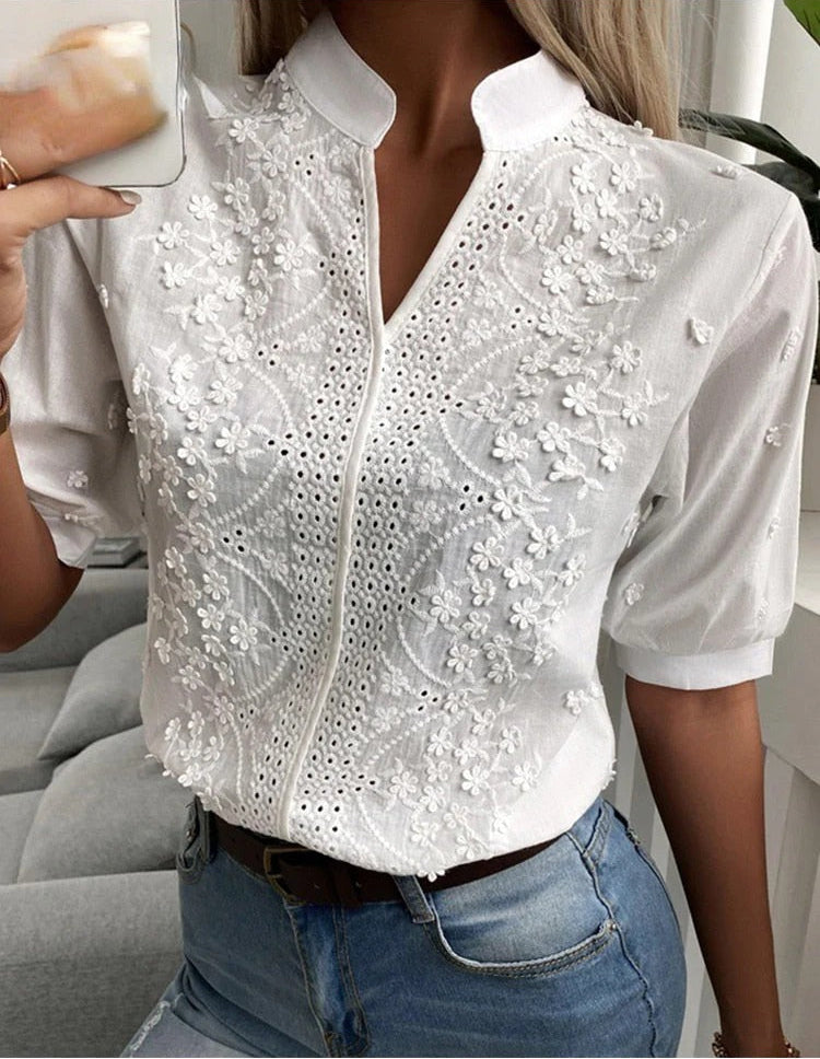 Women’s Floral Blouse with Eyelet Embroidery
