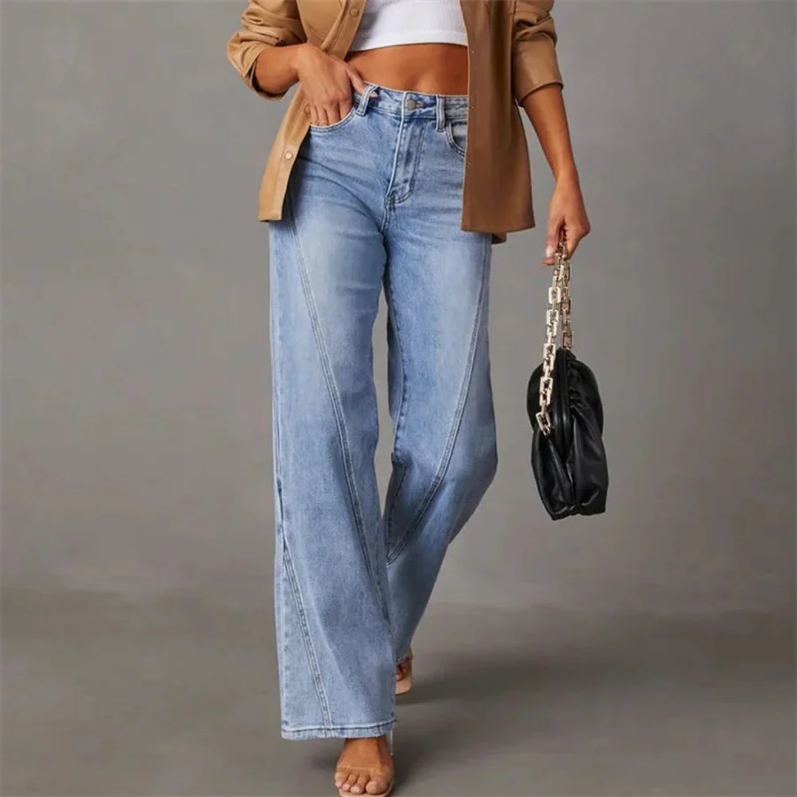Women’s High-Waisted Jeans with Diagonal Panel Seams