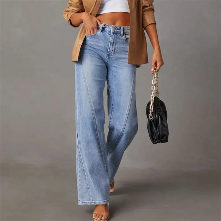 Women’s High-Waisted Jeans with Diagonal Panel Seams