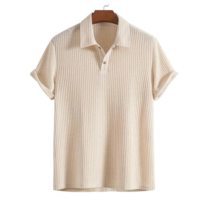 Men’s Waffle-Knit Polo Shirt with Spread Collar
