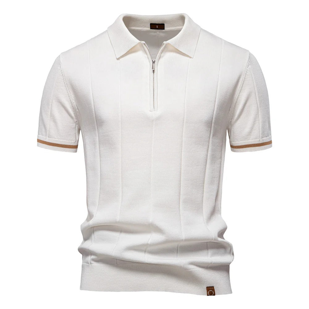 Men's Quarter-Zip Ribbed Polo Shirt