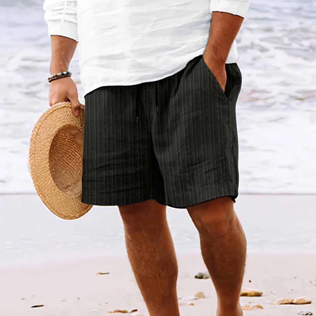 Men’s Ribbed Shorts with Elastic Waistband and Drawstring