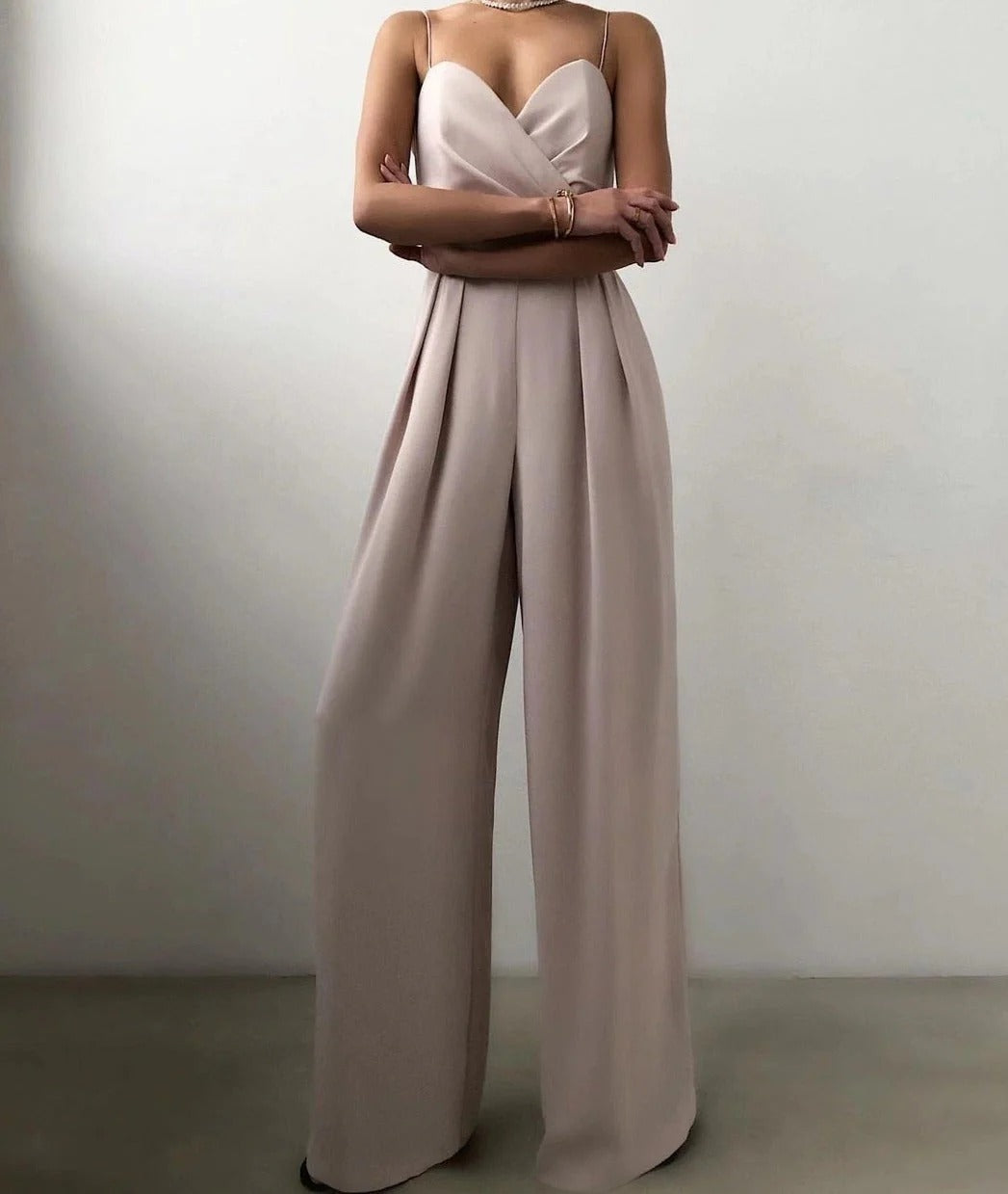 Women's Sweetheart Neckline Wide-Leg Jumpsuit