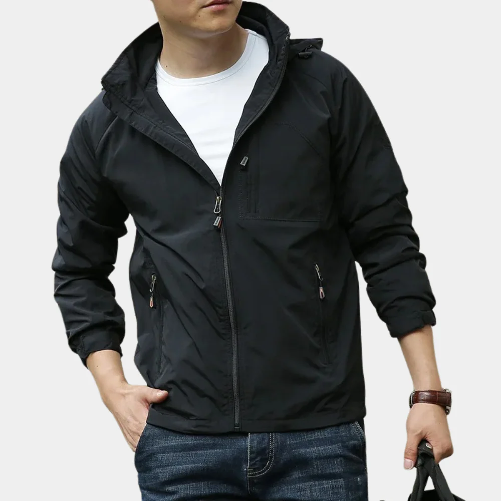 Men's Full-Zip Hooded Jacket with Zippered Pockets